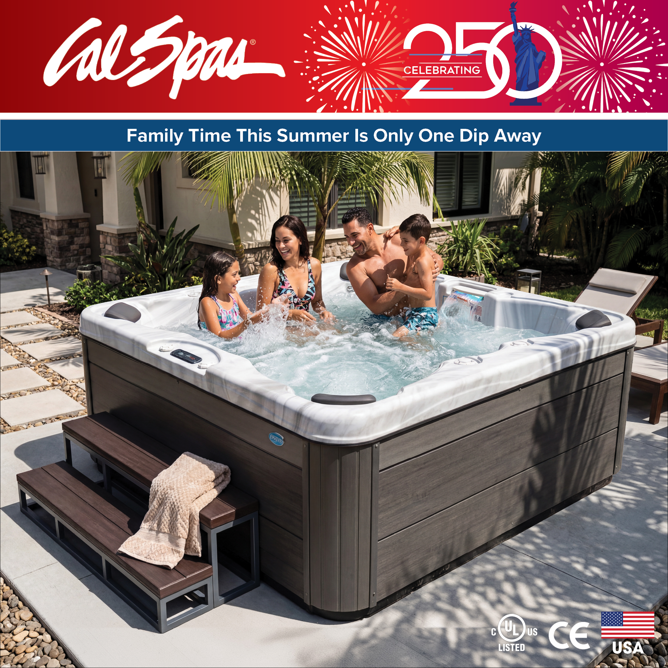 Calspas hot tub being used in a family setting - Barcelona
